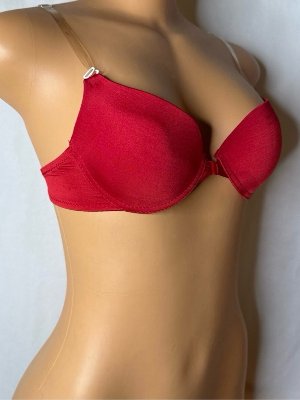 Red Push-Up T-Shirt Bra with Clear Straps